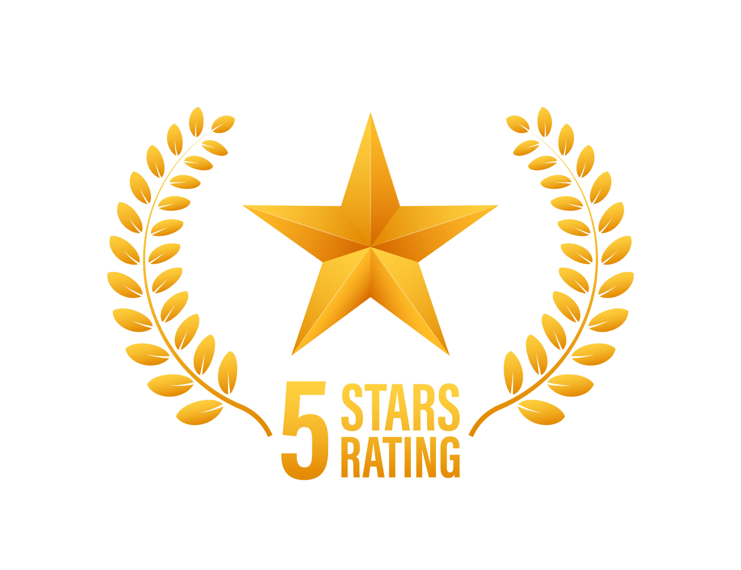 5 star rating. Badge with icons on white background. Vector illustration